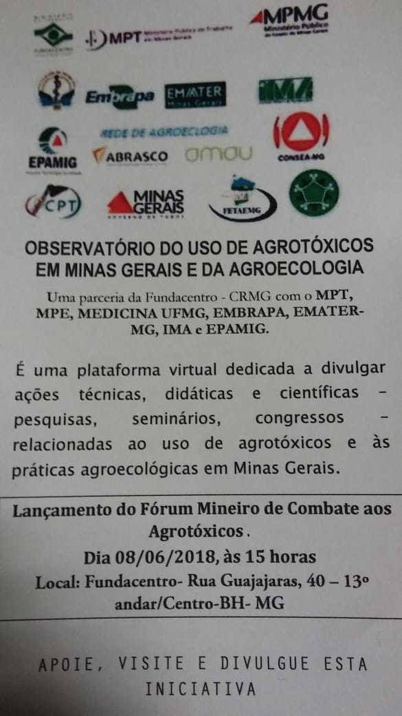 LANCAMENTO DO FÓRUM MINEIRO DE COMBATE AOS AGROTÓXICOS