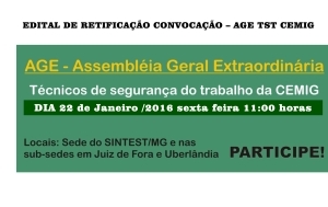 EDITAL DE RETIFICAÇÃO CONVOCAÇÃO – AGE TST CEMIG