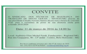 Convite - Posse da Diretoria SINTEST-MG Gestão 2016/2020